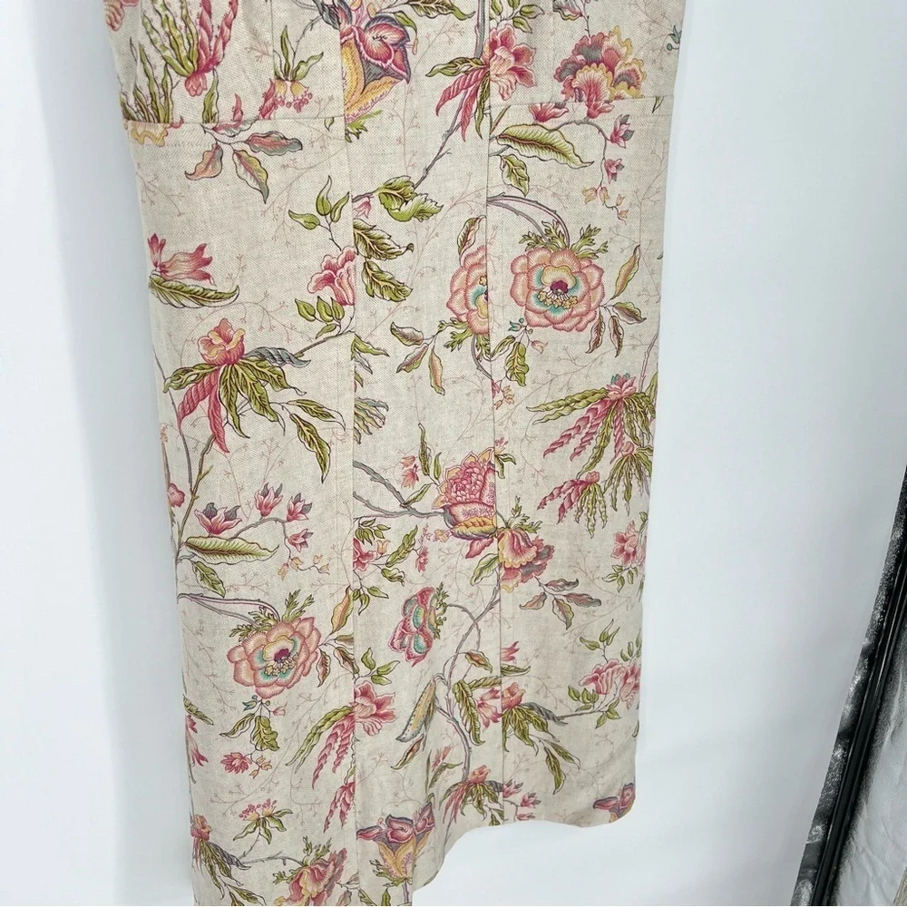 Lalage Beaumont Linen‎ Botanical Floral Print Shift Dress Professional